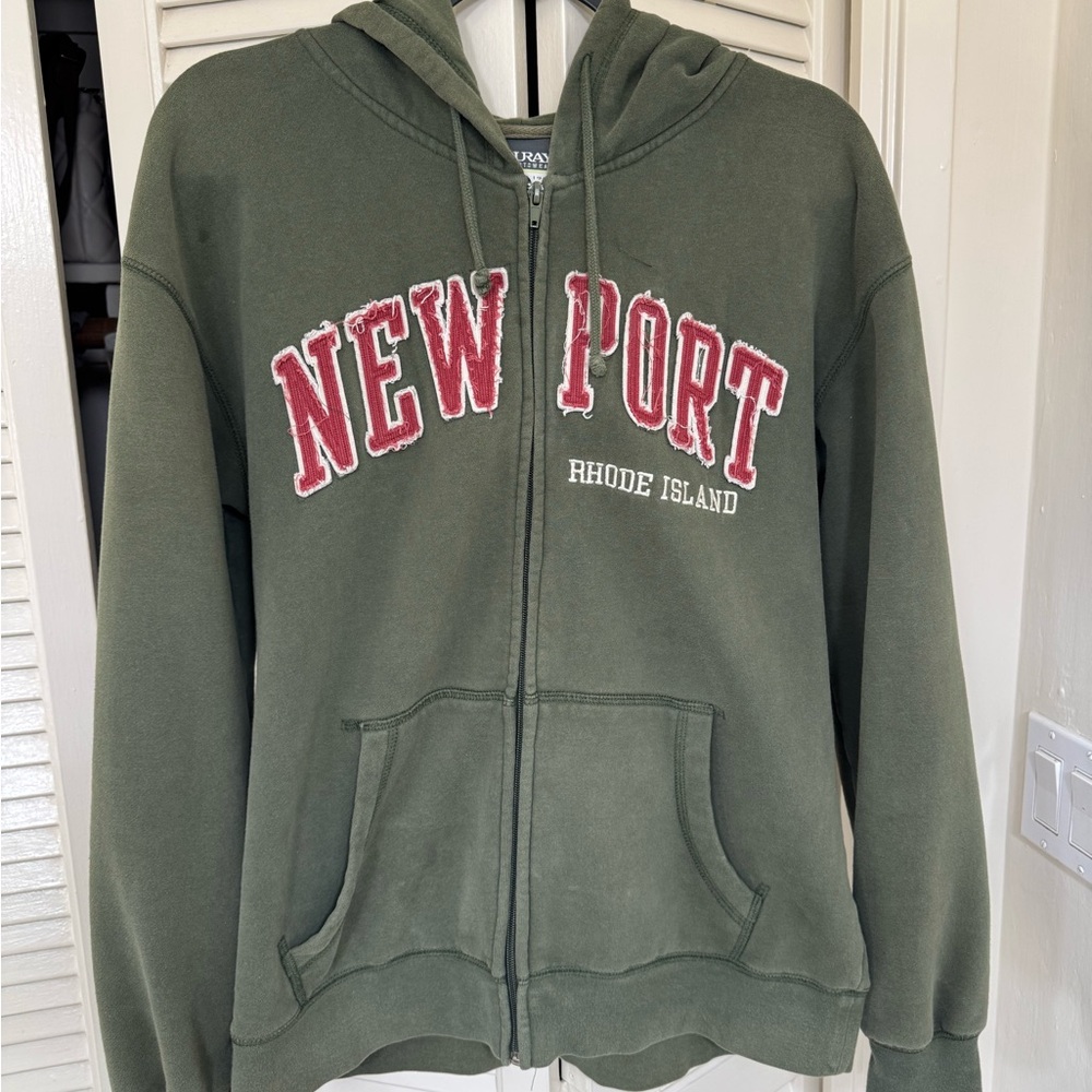 Newport Rhode Island Olive Green Zip-Up Hoodie
